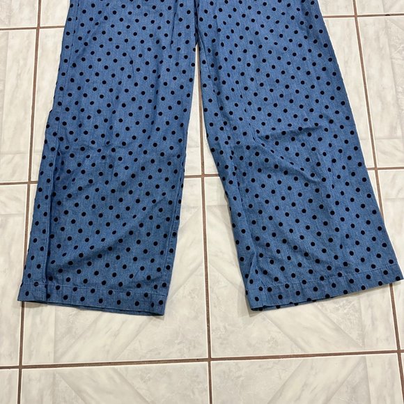 ICHI Polka Dot Chambray High Waisted Pants Womens Size Small Wide Leg Culottes - Picture 3 of 12
